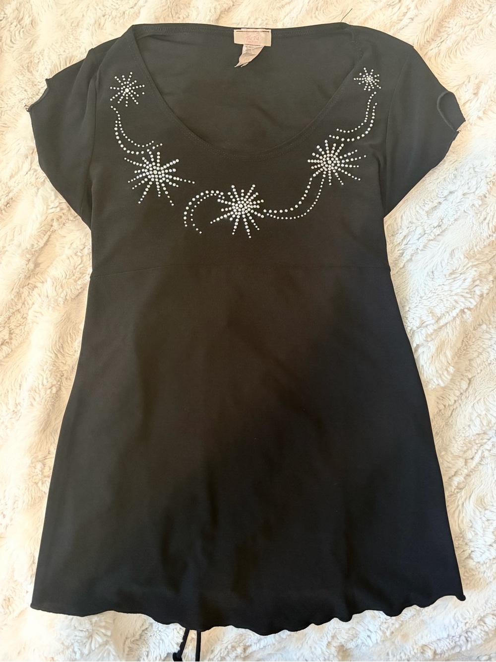 Black Scoop Neck Tunic with Rhinestone Starburst Embellishments